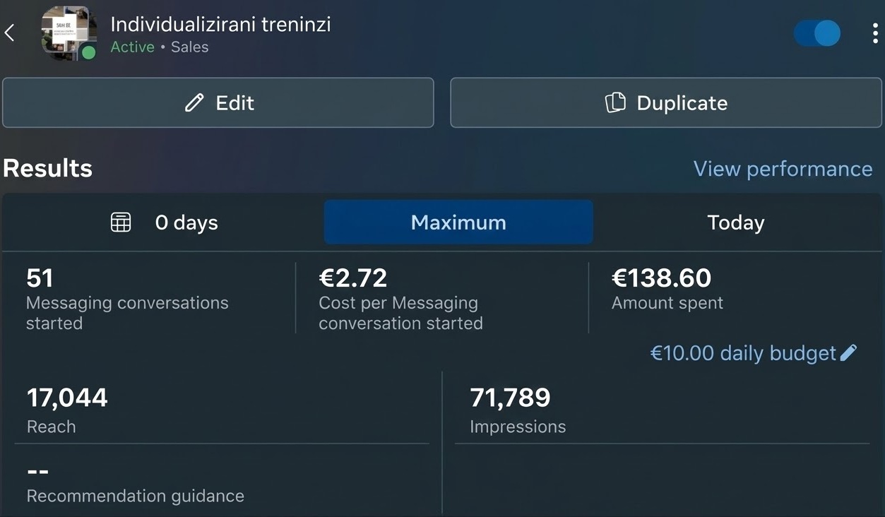 FranoAds Campaign Results Screenshot